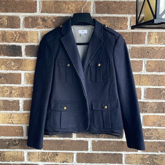 LOFT Navy Blue Mesh Trim Jacket Blazer Wool Blend - Picture 11 of 16